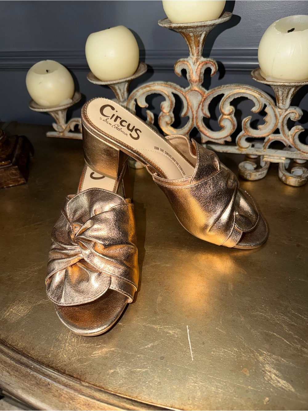 Circus by Sam Edelman Metallic Rose Gold Knotted Mule Sandals
